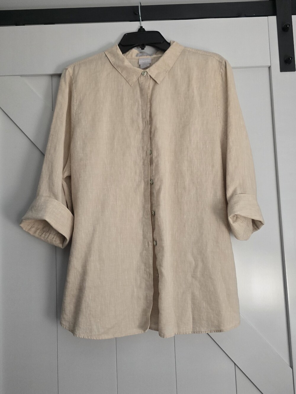 Women's Lightweight Linen Button-Front Shirt Jacket - Beige